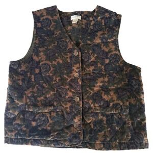Jones New York Womens Floral Velvet Vest Brown Size M Vintage 90s Grunge Fall